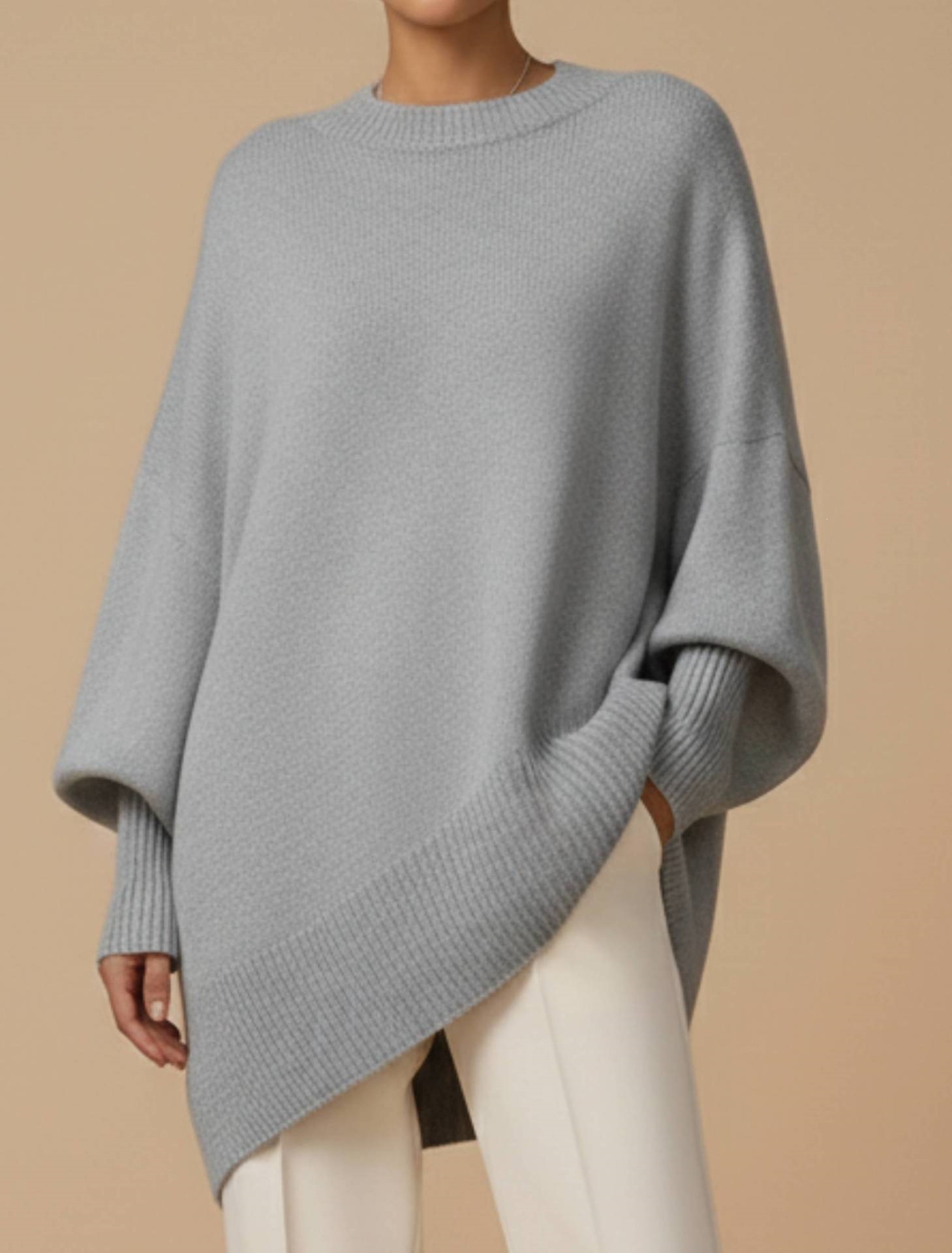 Women's Crewneck Pullover Knit Sweater Loose Relaxed Solid Color