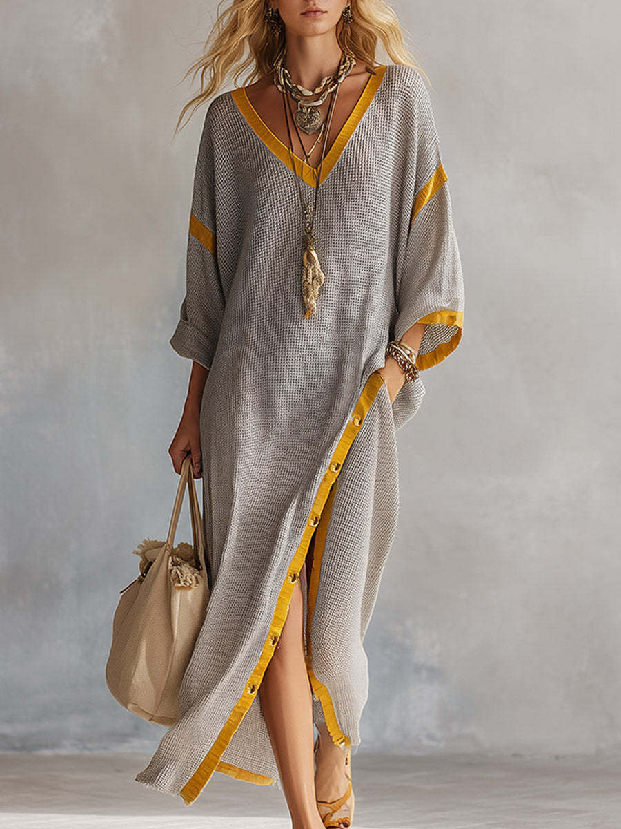 Women's Boho Colorblock Loose Slit Dress