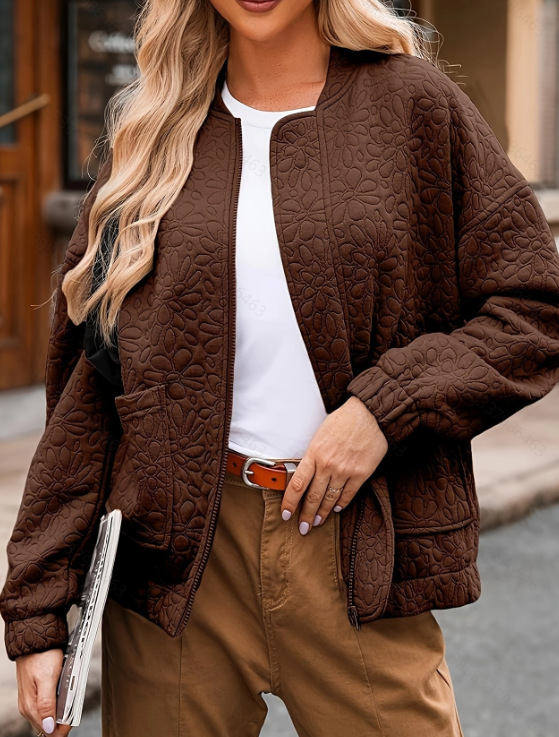Women's Textured Button-Down Long-Sleeve Cardigan Jacket