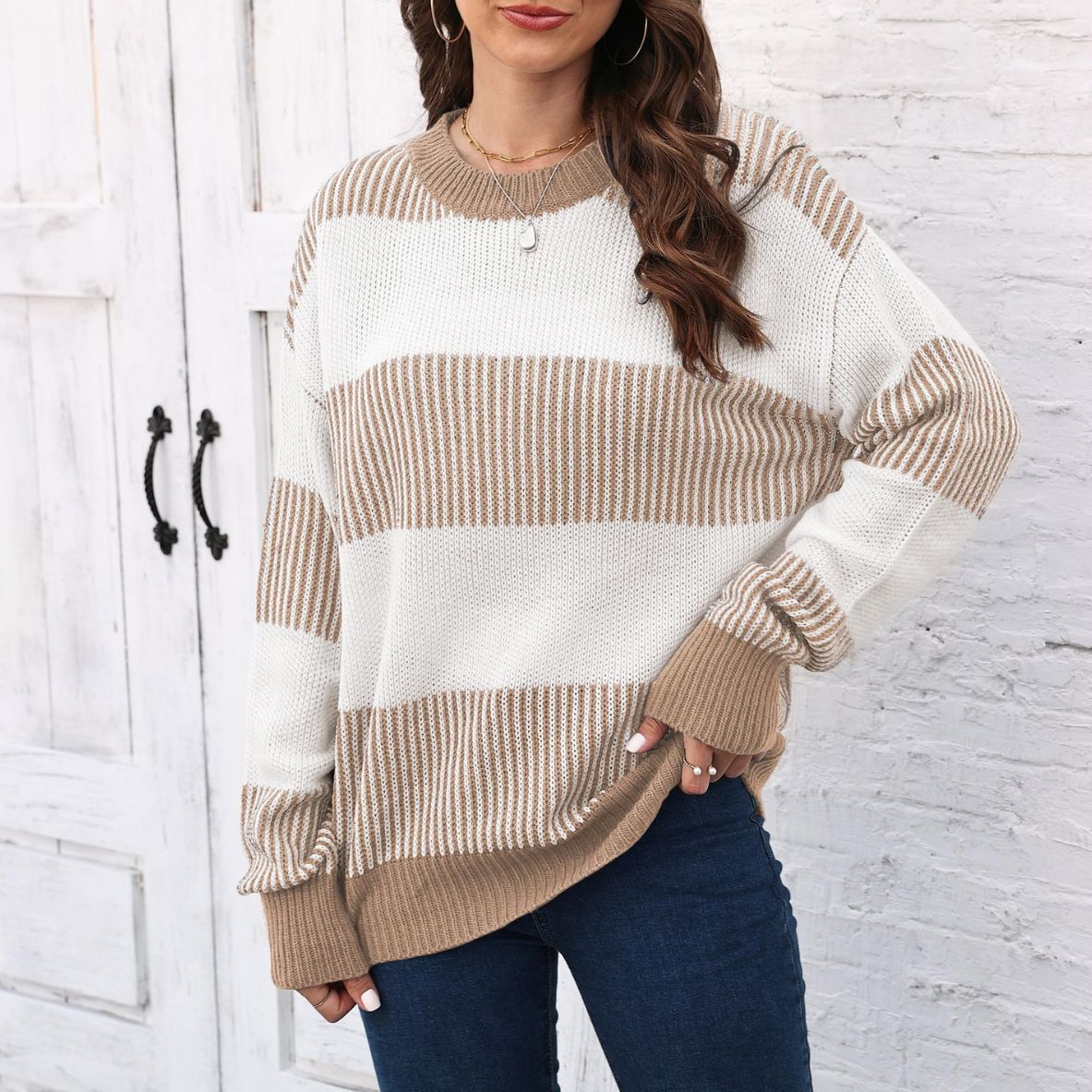Women's Color-Block Striped Knit Pullover Sweater