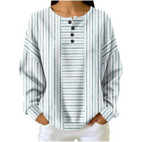 Women's Striped Print Button Casual Sweatshirt