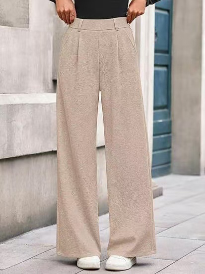 Ribbed Wide-Leg Straight Pants for Women Casual Commute