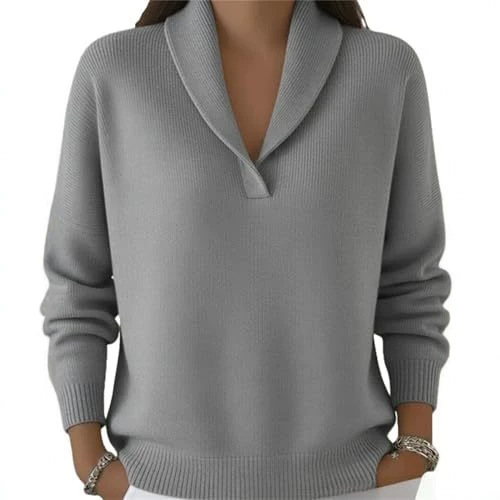 Women's Solid Print V-Neck Long-Sleeve Pullover Sweatshirt
