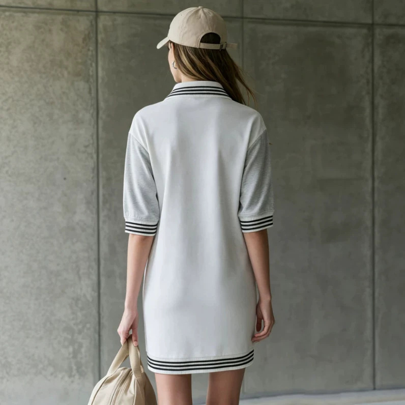 Retro Striped Gray White Short Sleeve Mini Dress