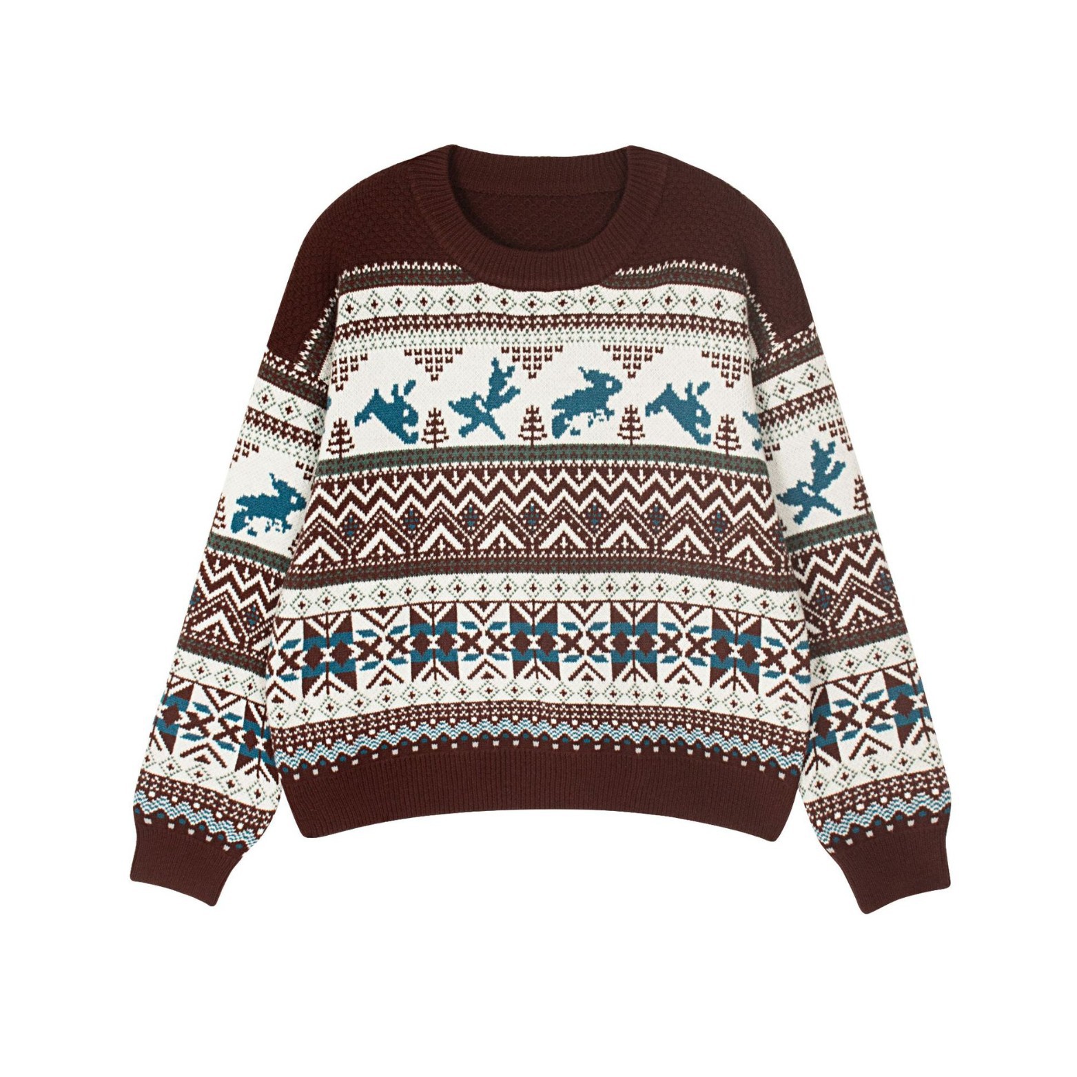 Rabbit Pattern Pullover Sweater Loose Knit Top