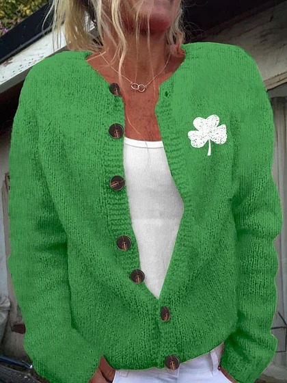 Women's Clover Print Cardigan Sweater