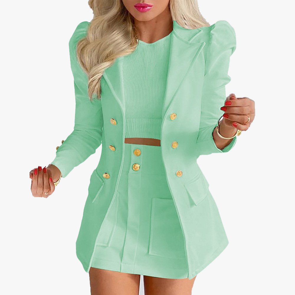 Women's Printed Long Sleeve Blazer and Skirt Set
