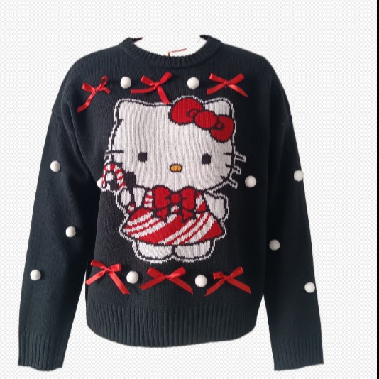 Women's Christmas Bow Cartoon Pullover Knit Sweater