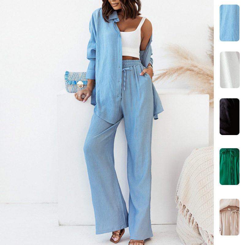 Women's Solid Color High-Waist Two-Piece Pants Set
