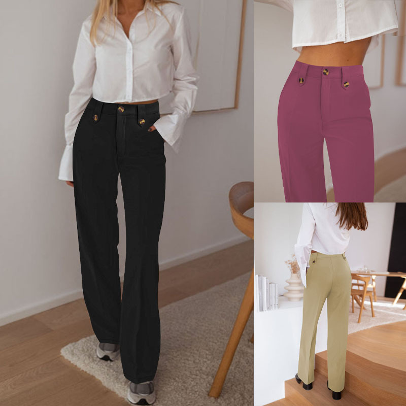 High-Waist Straight-Leg Cropped Suit Pants for Women Solid Color