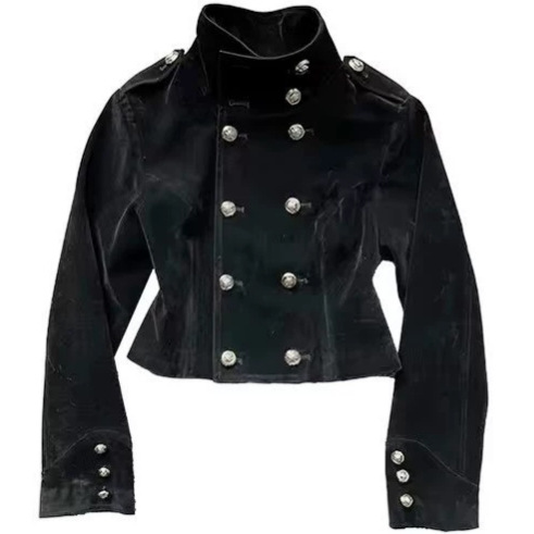 Women's Double-Breasted Tweed Jacket with Stand Collar