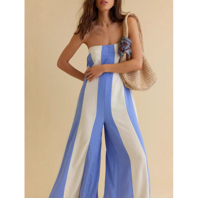 Striped Tube Top and Wide-Leg Pants Set