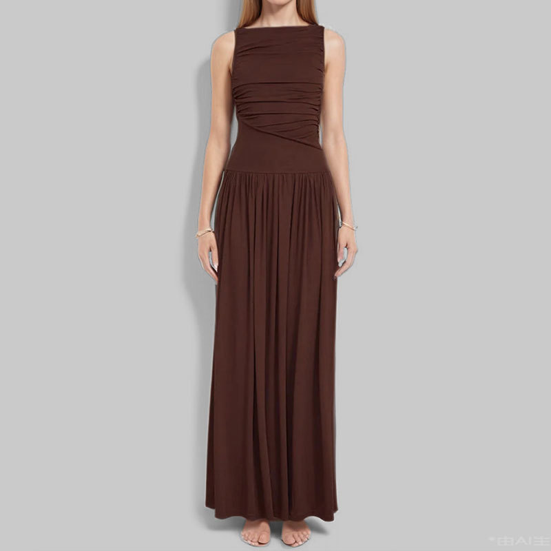 Women's Sexy Minimalist Solid Ruched Waist Midi Dress