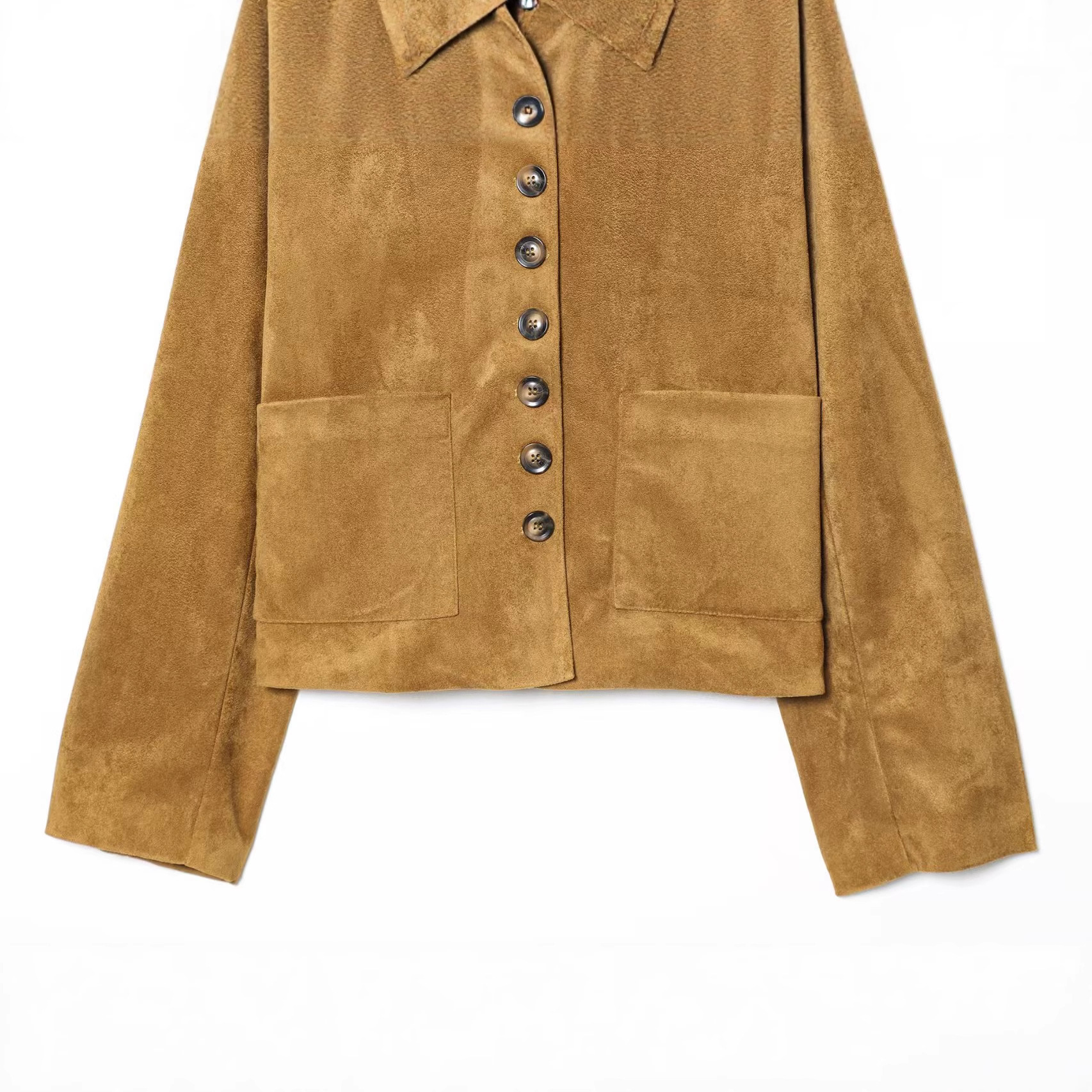 Faux Suede Button-Up Collared Jacket