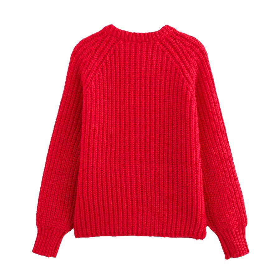 Women's Solid Knit Cardigan Round Neck Long Sleeve Loose Fit
