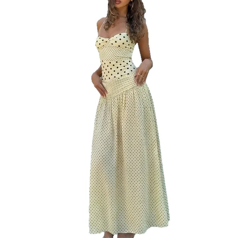 Women's High-Waist Polka Dot Cami Maxi Dress
