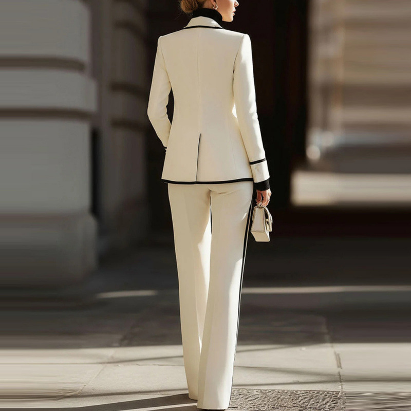 Women's Long Sleeve Double-Breasted Blazer and Pants Set