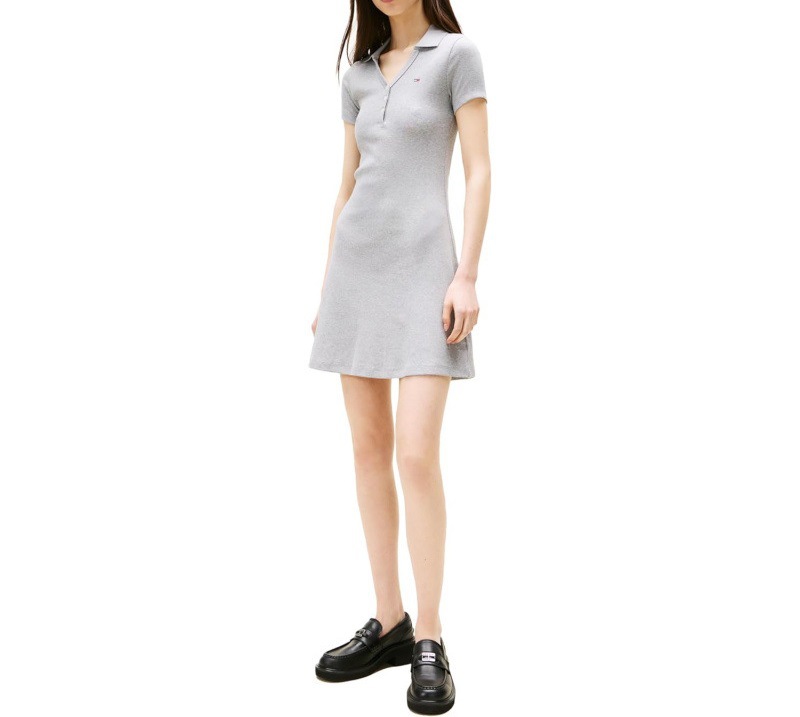 Polo Collar Short Sleeve Dress Women's Casual A-Line Midi