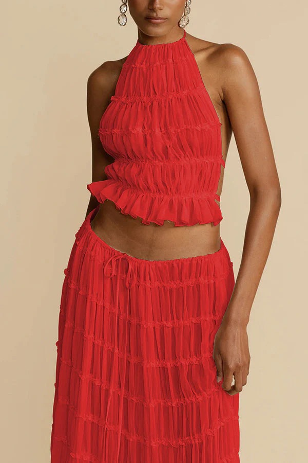 Sleeveless Halter Open-Back Maxi Dress Set
