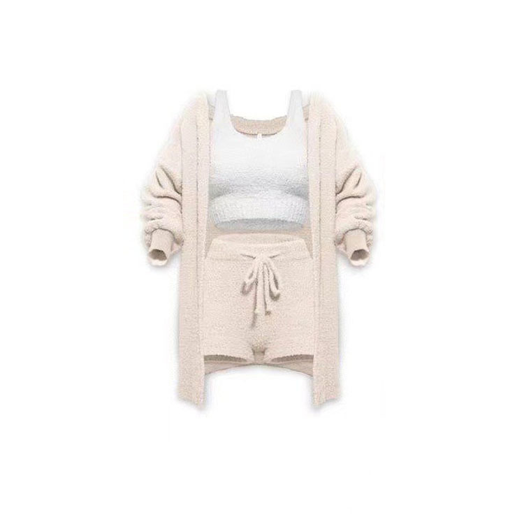 Knit Plush Long-Sleeve Cardigan, Vest & Shorts 4-Piece and 3-Piece Set