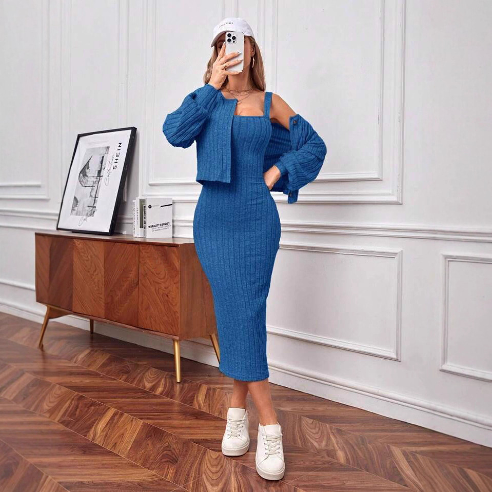 Women's Two-Piece Cardigan and Bodycon Dress Set