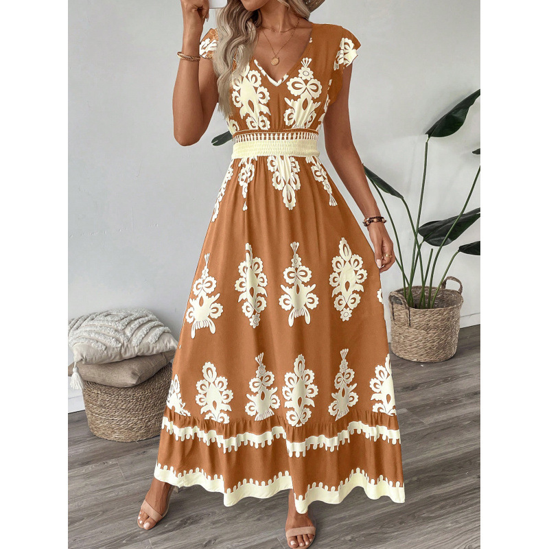 Women's Summer Elegant Vacation Printed V-Neck Dress