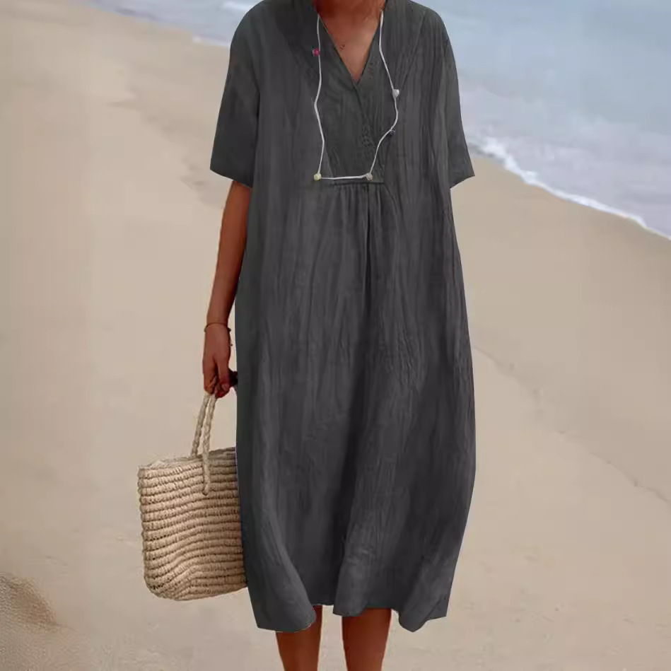 Women's Casual Slimming Solid Color Cotton Linen Dress
