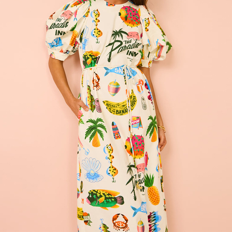 Elegant Floral Print Tie-Waist Midi Dress with Pockets