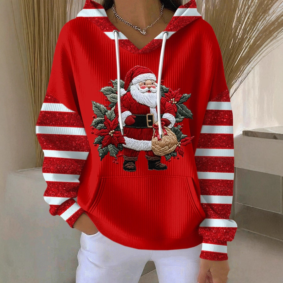 Women's Santa Leaf Gift Print Hooded Sweatshirt