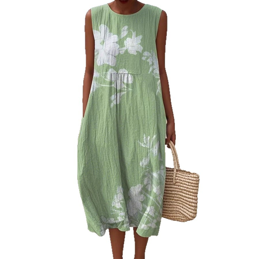 Women's Sleeveless Polka Dot Floral Midi Dress Casual
