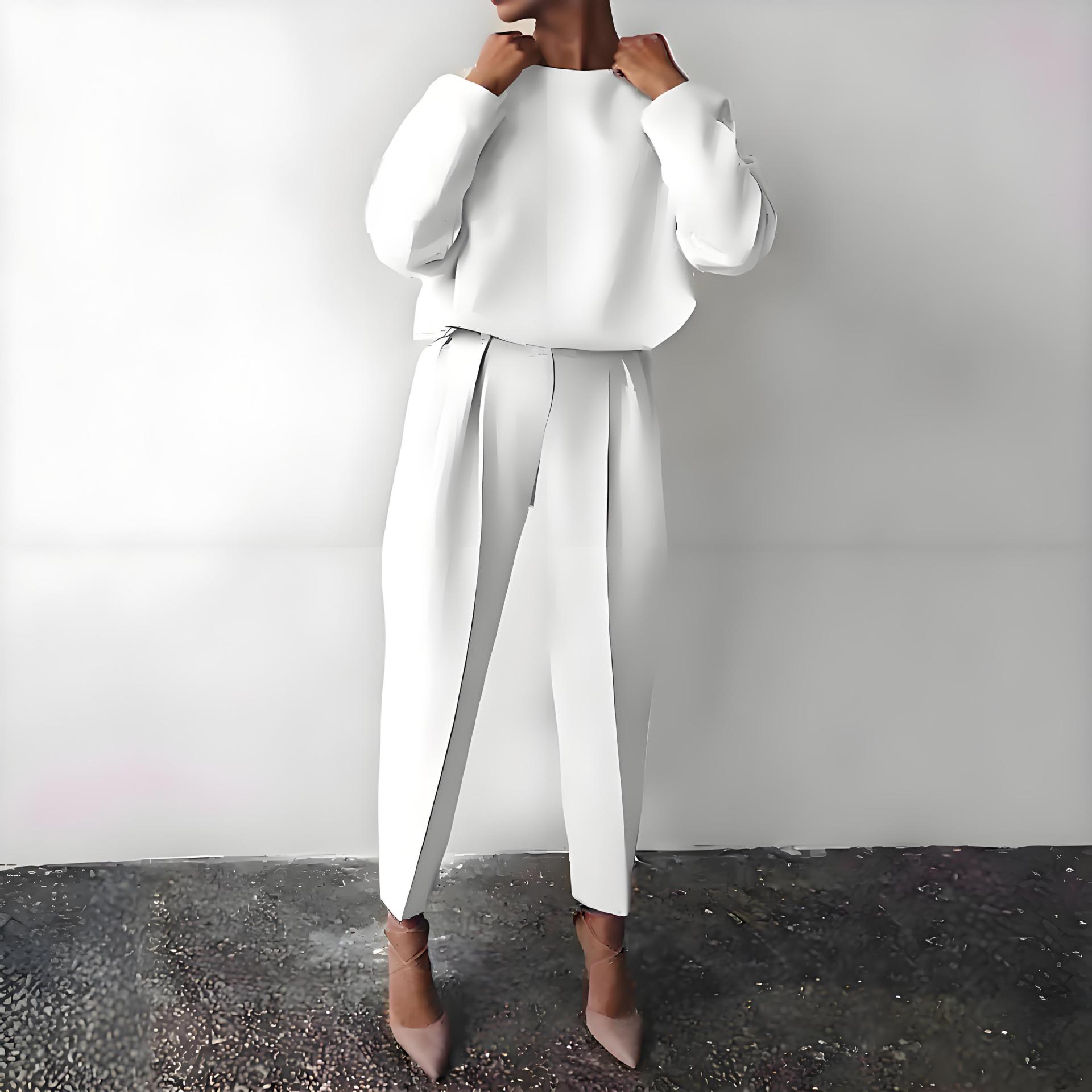 Women's Solid Color Long Sleeve Casual Two-Piece Pants Set