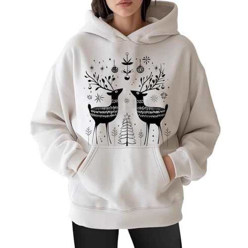 Women's Christmas Print Hoodie with Lantern Leaf Motif