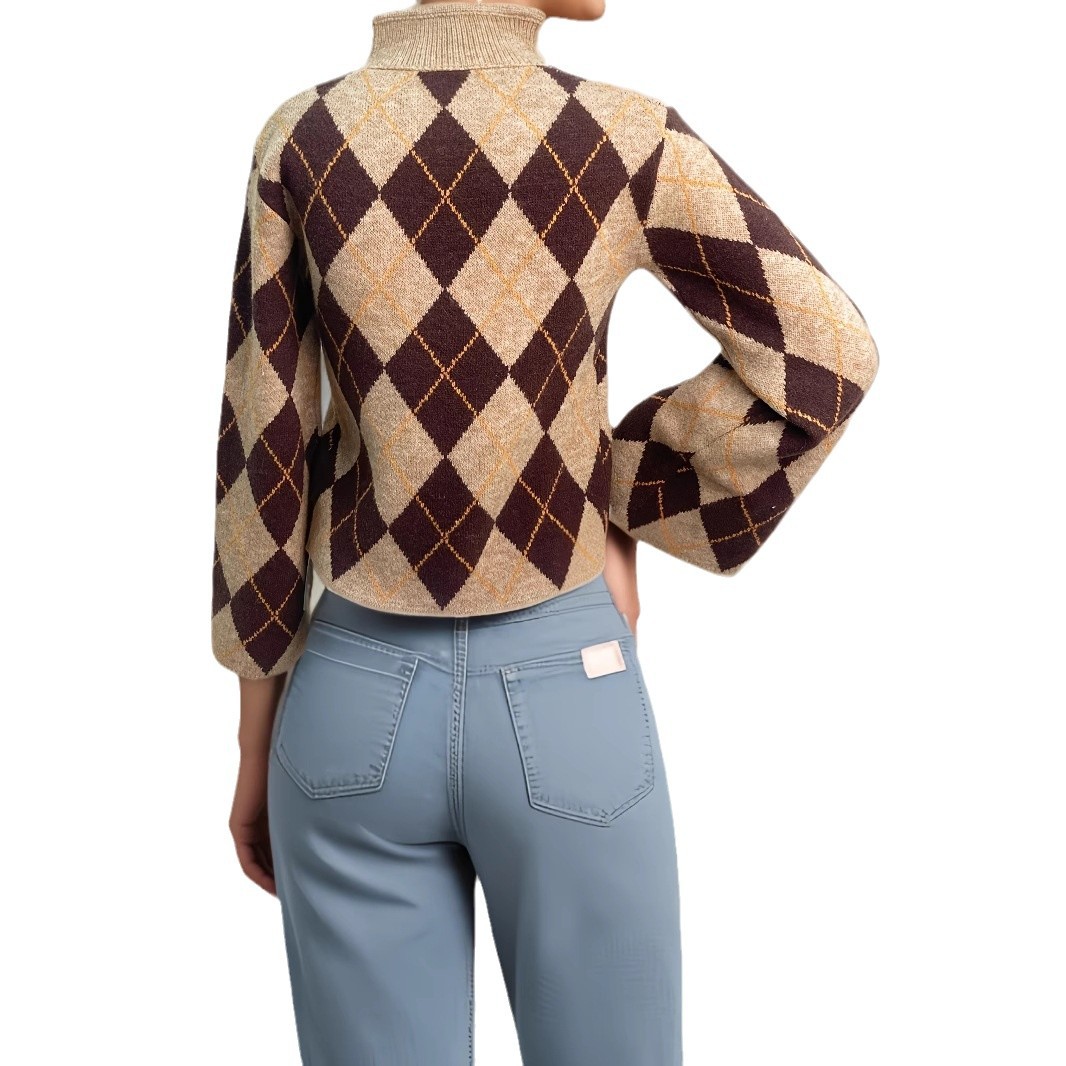 Chinese-Style Flared-Sleeve Ruyi Button Stand-Collar Jacquard Knit Top