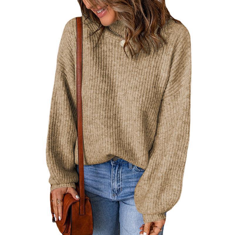 Women's Mock Neck Solid Color Loose Pullover Sweater