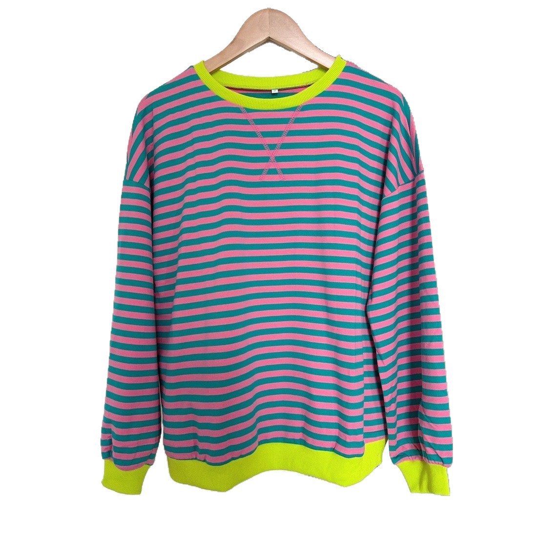 Colorful Striped Crewneck Loose Sweatshirt for Women