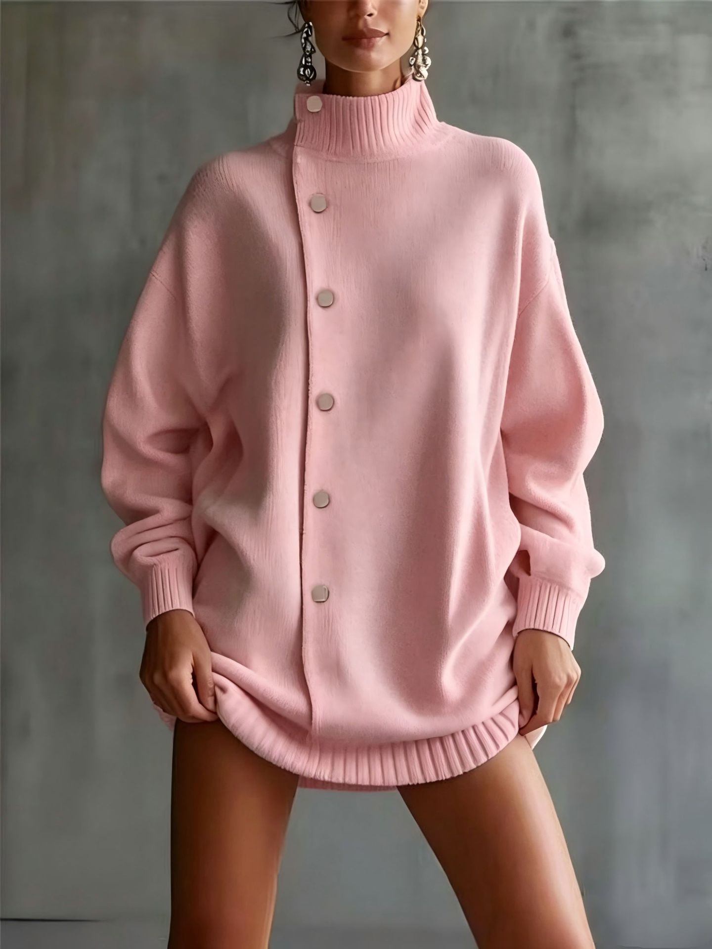 Women's Turtleneck Knit Cardigan Sweater Coat Loose Fit