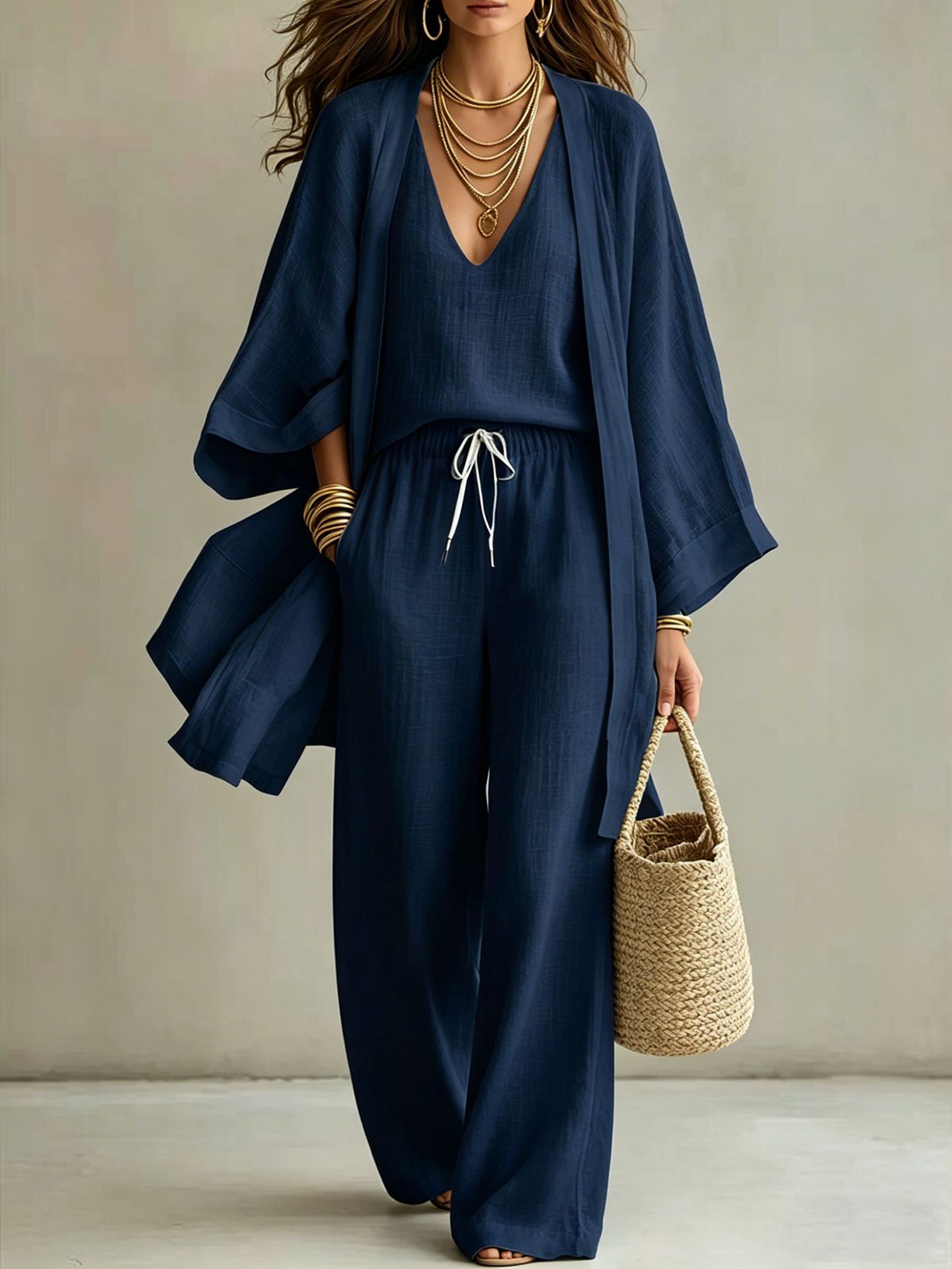 Women's 3-Piece Open-Front Cardigan, Sleeveless Tank & Pants Set