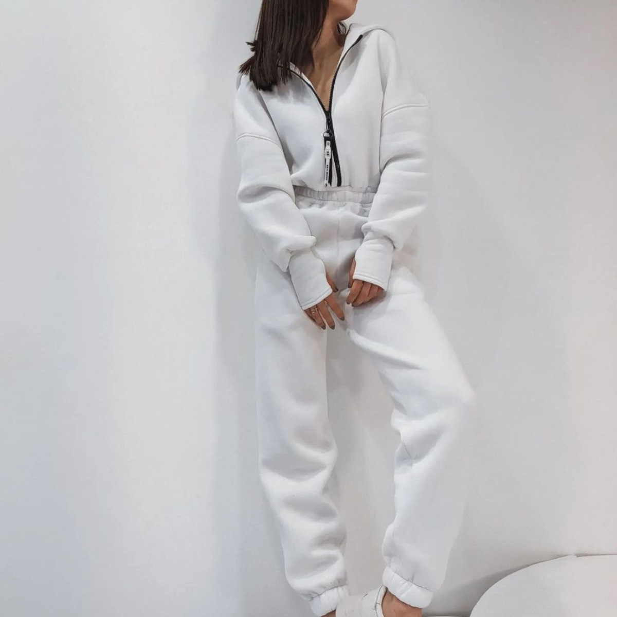Women's Hooded Jumpsuit Long Sleeve Zip-Up Casual Set
