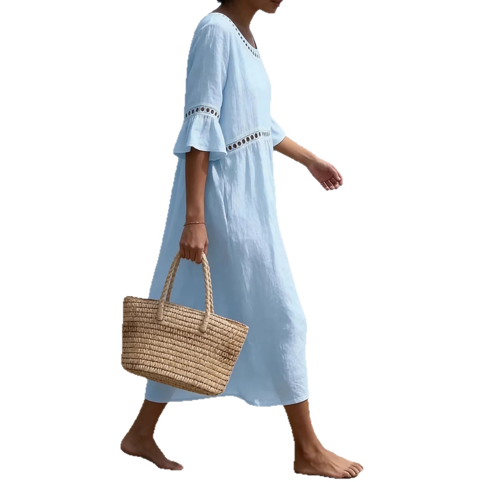 Elegant Casual Crewneck Half-Sleeve Solid Color Women's Dress