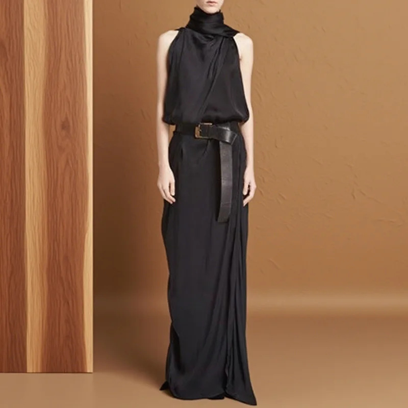 Women's Sleeveless Halter Bodycon Maxi Dress with Tie Straps
