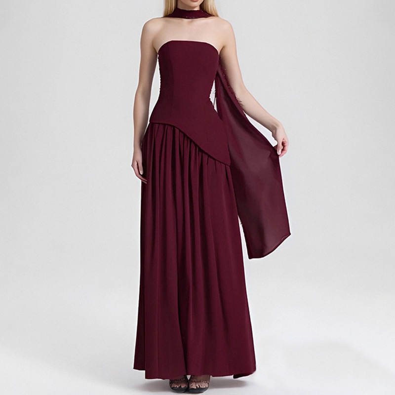 Elegant Slim-Fit Solid Color Waist-Cinched Split French Dress