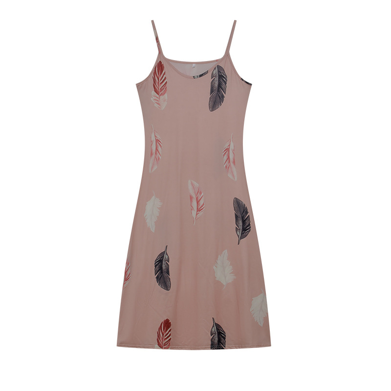 Sleeveless Slim Fit Feather Print Low Cut V-Neck Cami Maxi Dress