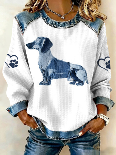 Women's Back Neck Slit Long Sleeve Crewneck Sweatshirt