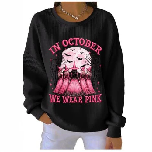 Halloween Bat Witch Print Crewneck Long-Sleeve Pullover Sweatshirt
