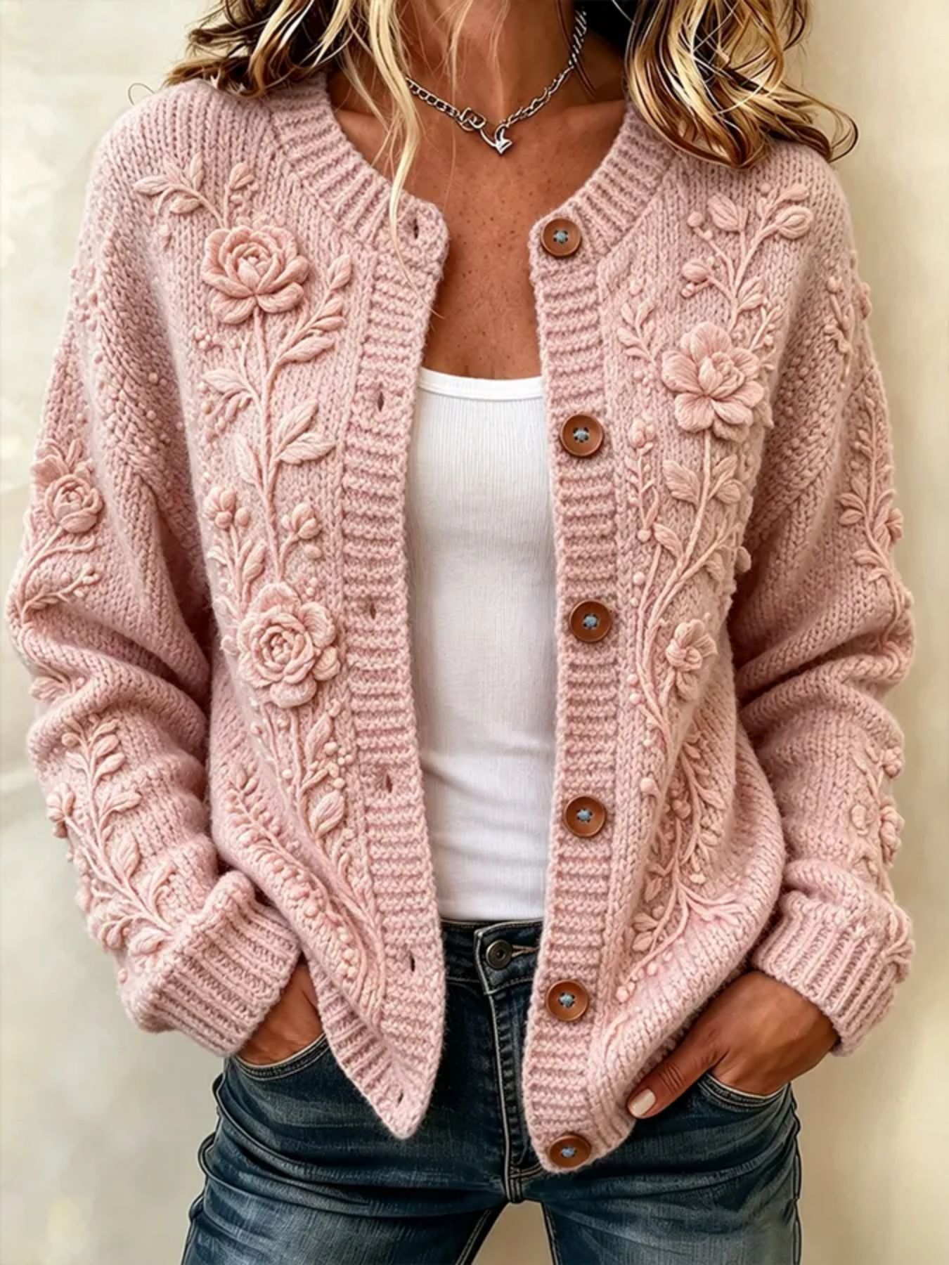 Women's Snowman & Tree Print Button Cardigan Sweater