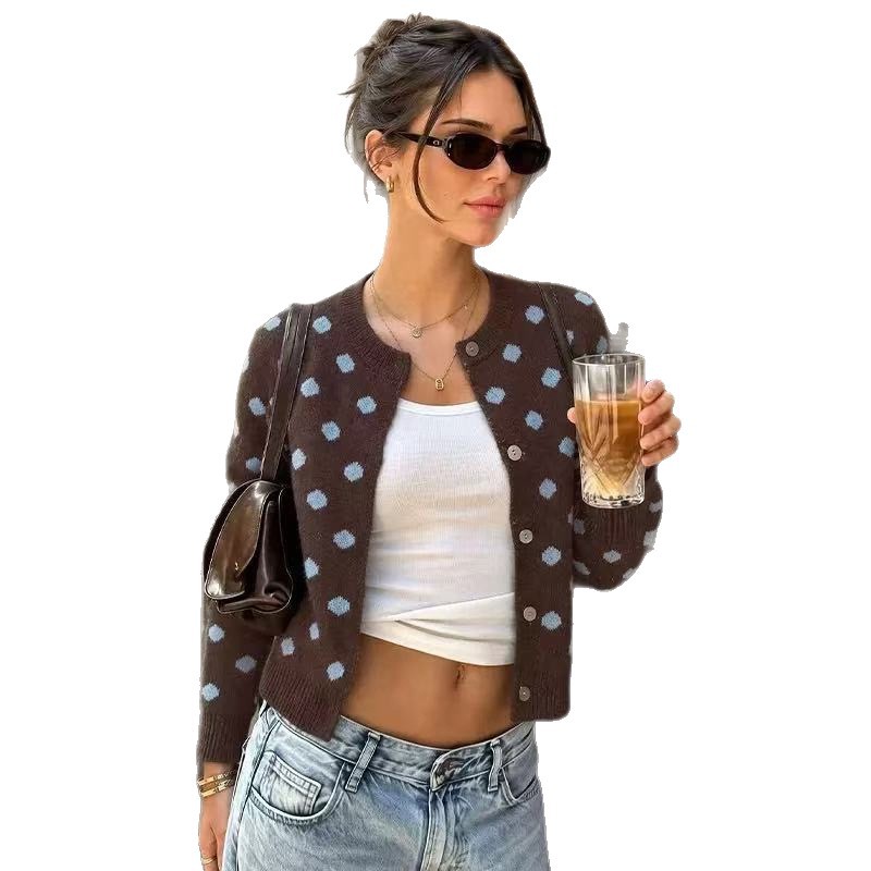 Women's Polka Dot Knit Long Sleeve Cardigan