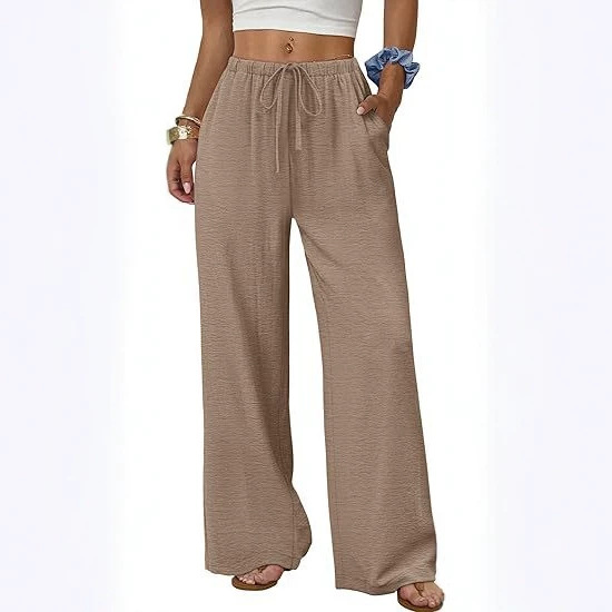 Women's Summer Solid Color Drawstring Wide-Leg Pants