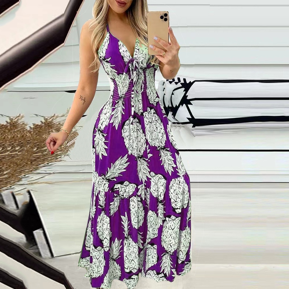 Women's Halter Strapless High-Waist Floral Print Maxi Dress