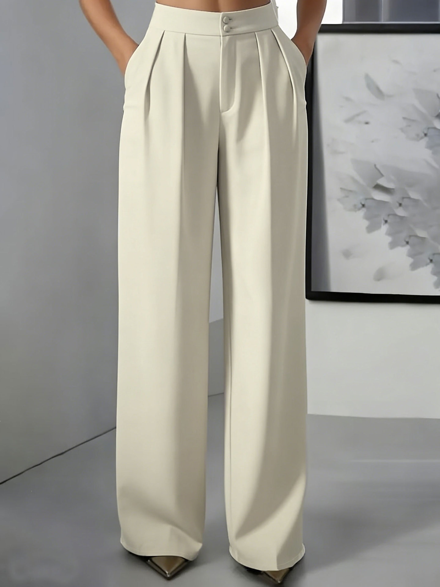 Women's High Waist Straight Leg Tailored Pants with Elastic Waist