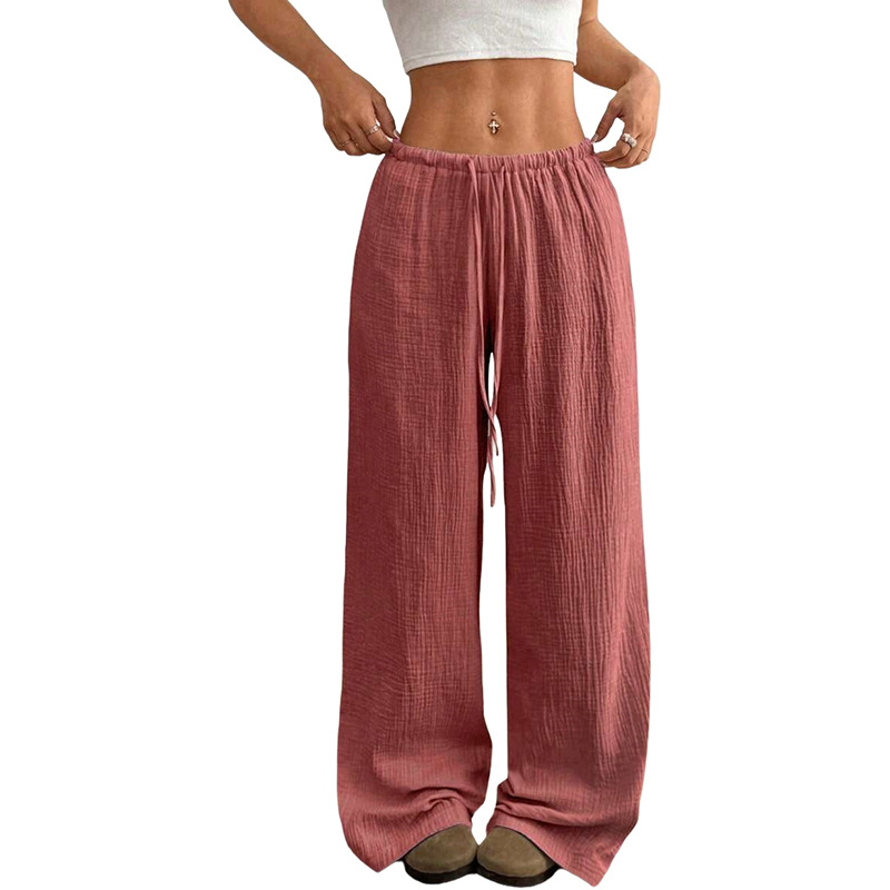 Women's Drawstring Wide-Leg Straight Lounge Pants Cotton Relaxed Fit